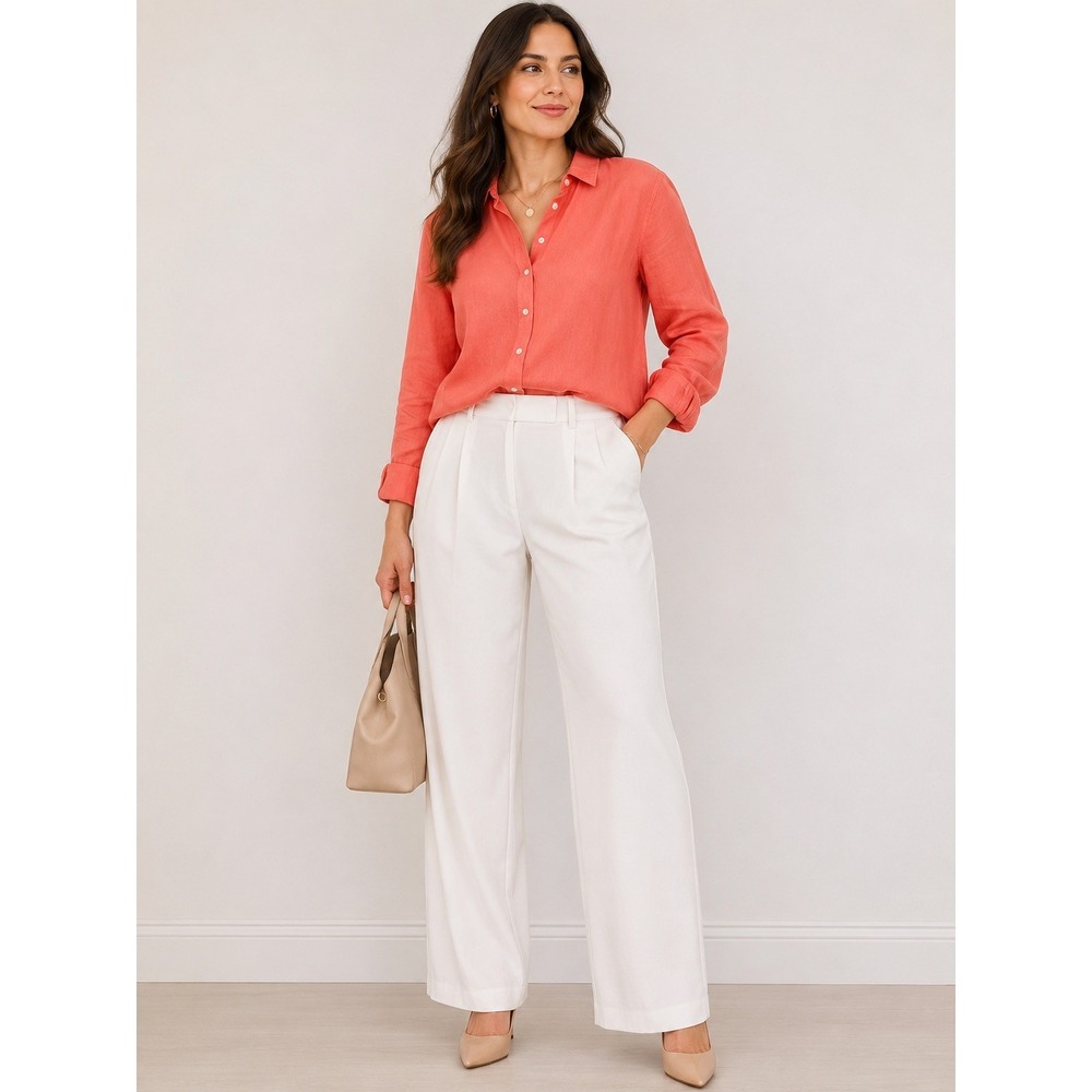 J.Crew Baird McNutt Irish Linen Shirt 2 Tall Coral Button Front Long Sleeve Top